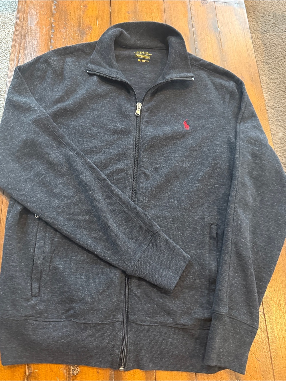 Polo by Ralph Lauren Charcoal Full-Zip Sweater with Red Pony